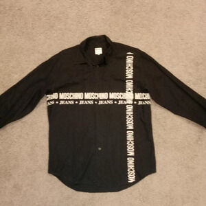 Moschino Jeans Vintage Men's Signature Graphic Black Dress Shirt Top Y2K sz M